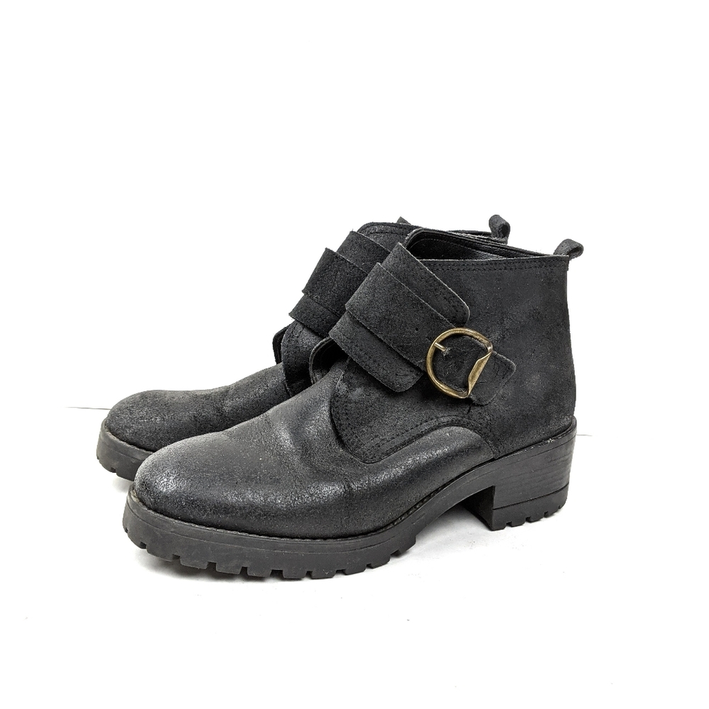 CP Italian Black Leather Moto Ankle Boots